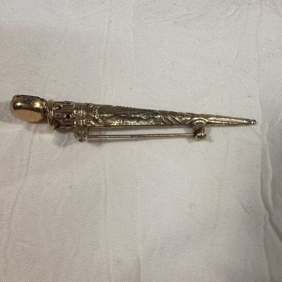 Antique Gold-Tone Jeweled knights sword Thistle Pin Brooch Red Glass Gemstone - Picture 5 of 8